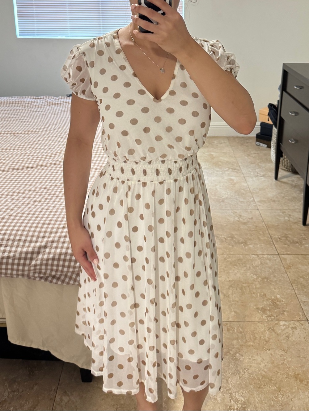 Kate and Lily Polka Dot Mesh Midi Dress Size 6 Cap Sleeve